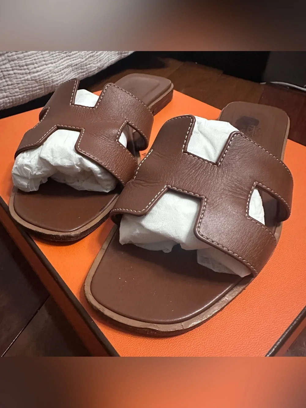 HERMES Oran Sandals Size 36.5 in Gold - Picture 5 of 13